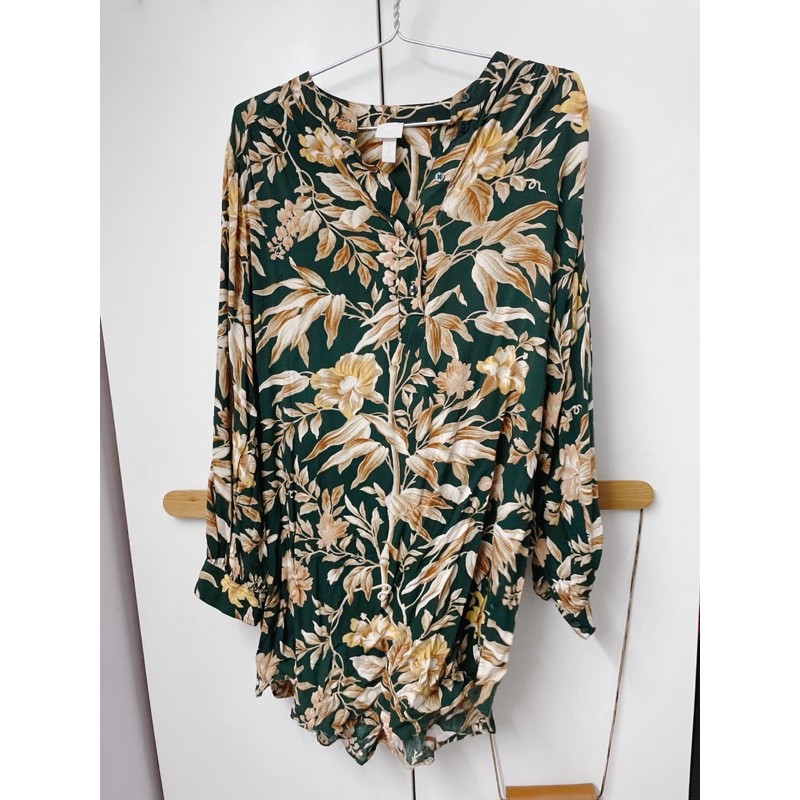 Thanh lý đầm dáng áo sơ mi hoạ tiết lá tre - size 14 (XL)