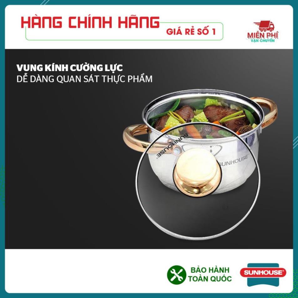 Bộ nồi Sunhouse SH781, Bộ nồi inox SH781, 5 đáy dùng cho bếp từ, 3 nồi kích thước: 16cm, 20cm, 24cm. Phù hợp với mọibeep