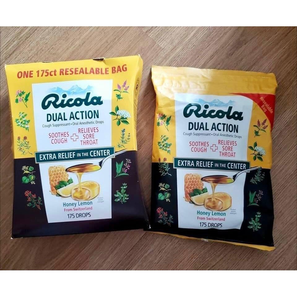 Tách Lẻ - Kẹo ngậm có đường giúp thông cổ, mát họng Ricola nhân chanh mật ong Ricola Dual Action Honey Lemon