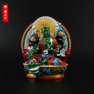 ☏✈Tượng Bồ tát Tara màu xanh lá cây Mật tông Tây Tạng được vẽ tay bằng tay màu xanh lá cây Tara Tượng Phật nhỏ Tất cả các yêu cầu Đức Phật mang theo bình an