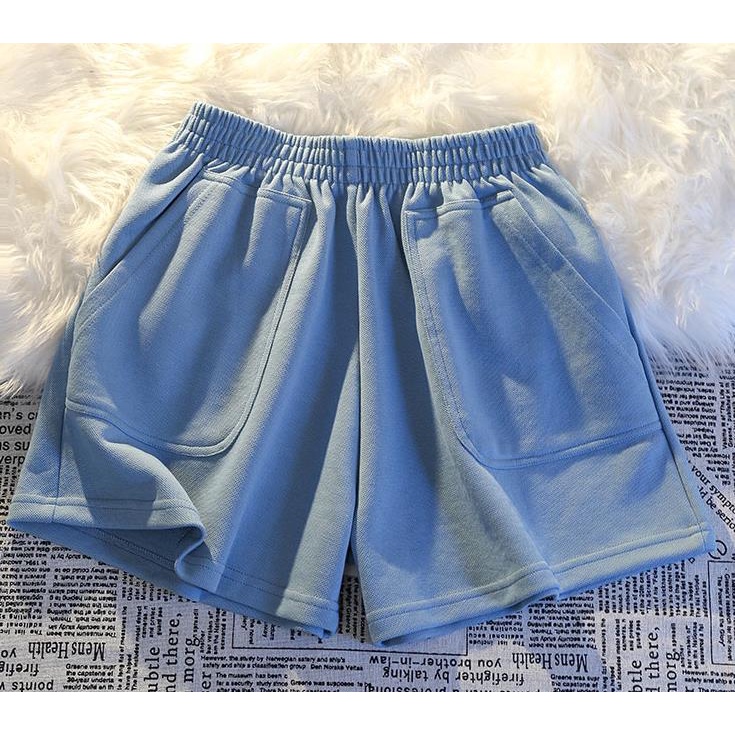 DUNEA Quần Short Dáng Rộng Màu Trơn Phối Túi Thời Trang Mùa Hè Cho Nữ