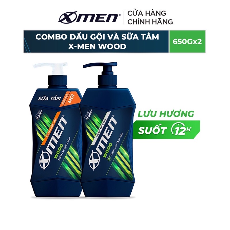 COMBO DẦU GỘI NƯỚC HOA XMEN WOOD 650g &amp; SỮA TẮM NƯỚC HOA WOOD 650g
