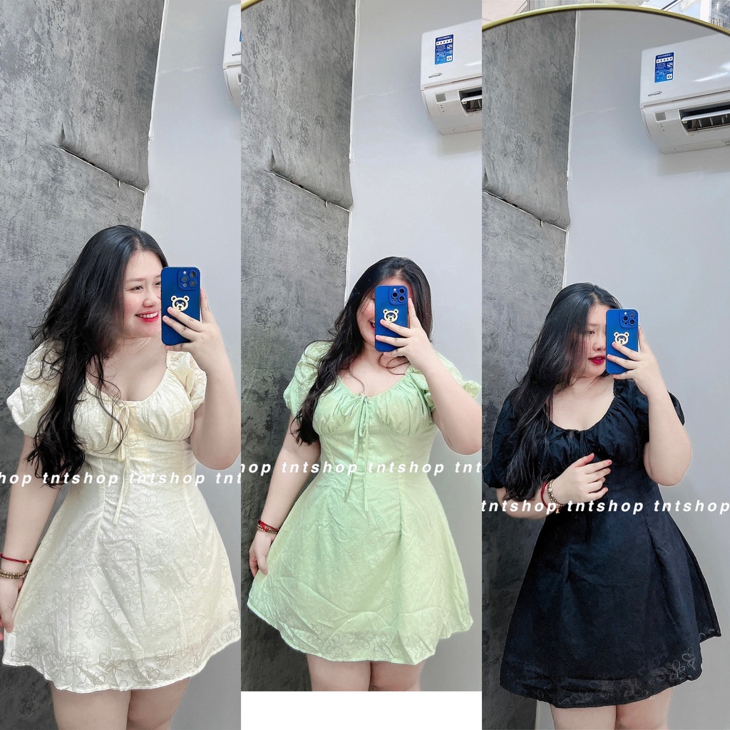 ĐẦM HOA NỔI CÚP NGỰC TAY PHỒNG [TNT SHOP BIGSIZE 60KG 90KG]