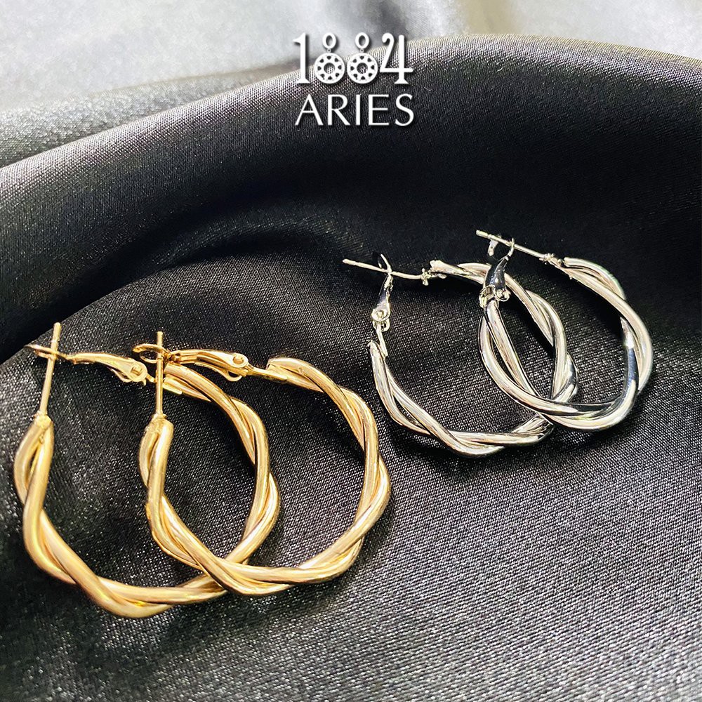 Bông tai tròn kim loại bông tai nữ phong cách Hàn Quốc cá tính -1004 ARIES