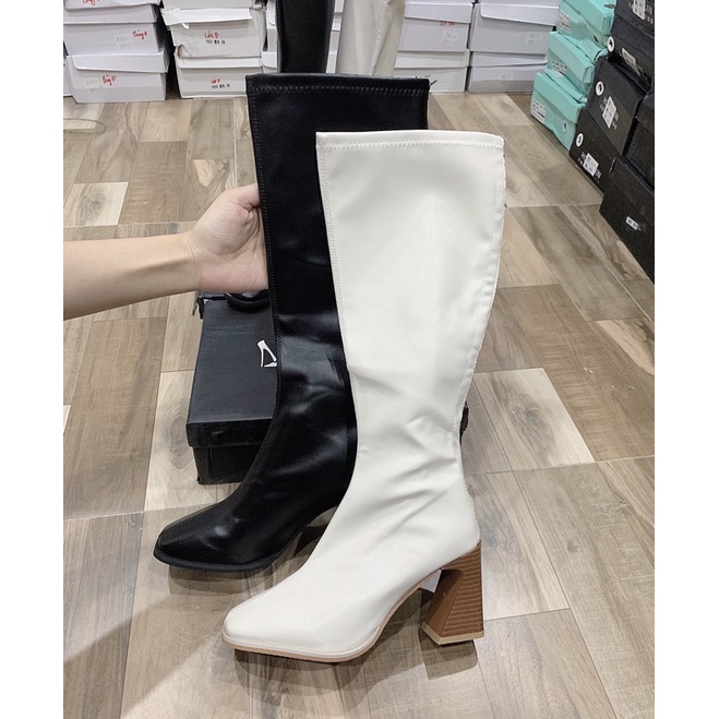 [sẵn]bốt gối (boot đùi) gót cạnh da lì trơn 7p-có lót nỉ (FULL HỘP hàng QC) mã 229 | BigBuy360 - bigbuy360.vn