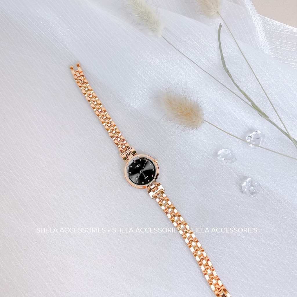 Đồng hồ nữ đẹp chính hãng dây kim loại mặt tròn GEDI phong cách tiểu thư sang trọng GD04