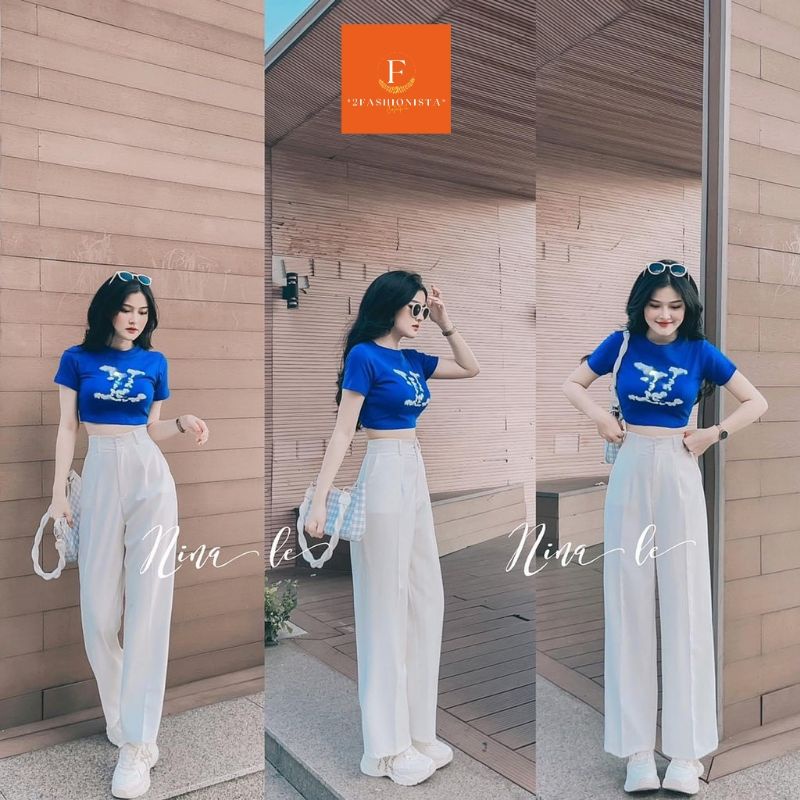 2FASHIONISTA - SET áo croptop L/ + quần suông chất vải loại 1