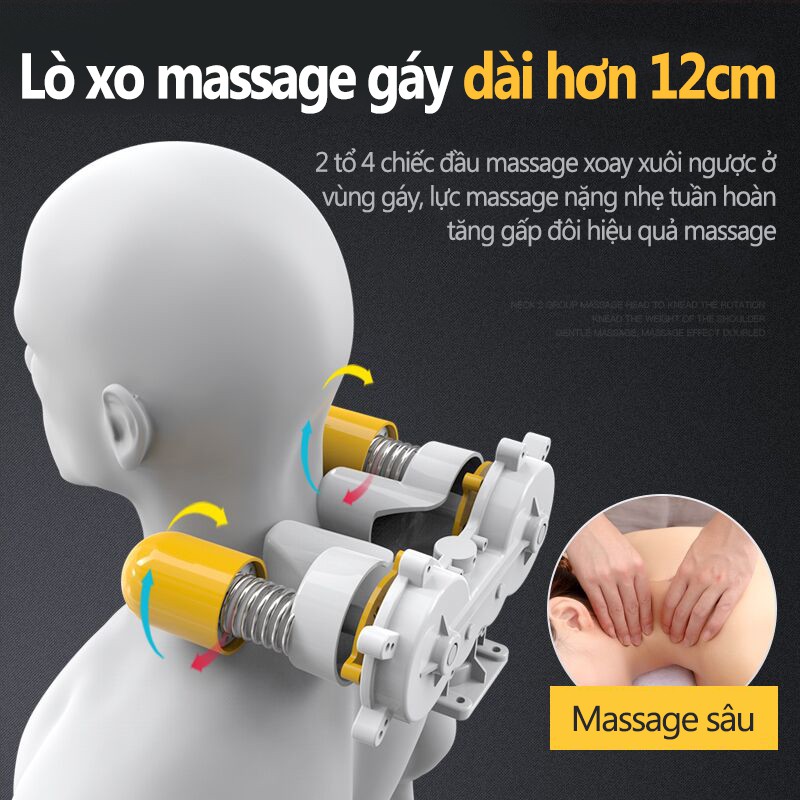 AM608R Ghế massage đa năng, đệm massage, massage cổ, massage lưng, điều chỉnh cường độ, chườm nóng