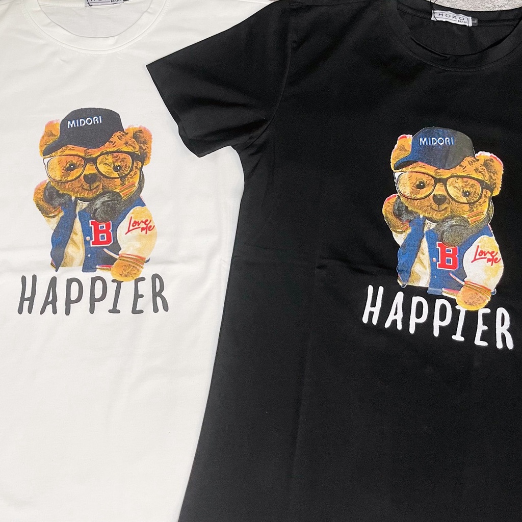 SimpleMan - Áo thun nam tay ngắn in hình Teddy cổ tròn cotton co giãn form đẹp Gấu Happier