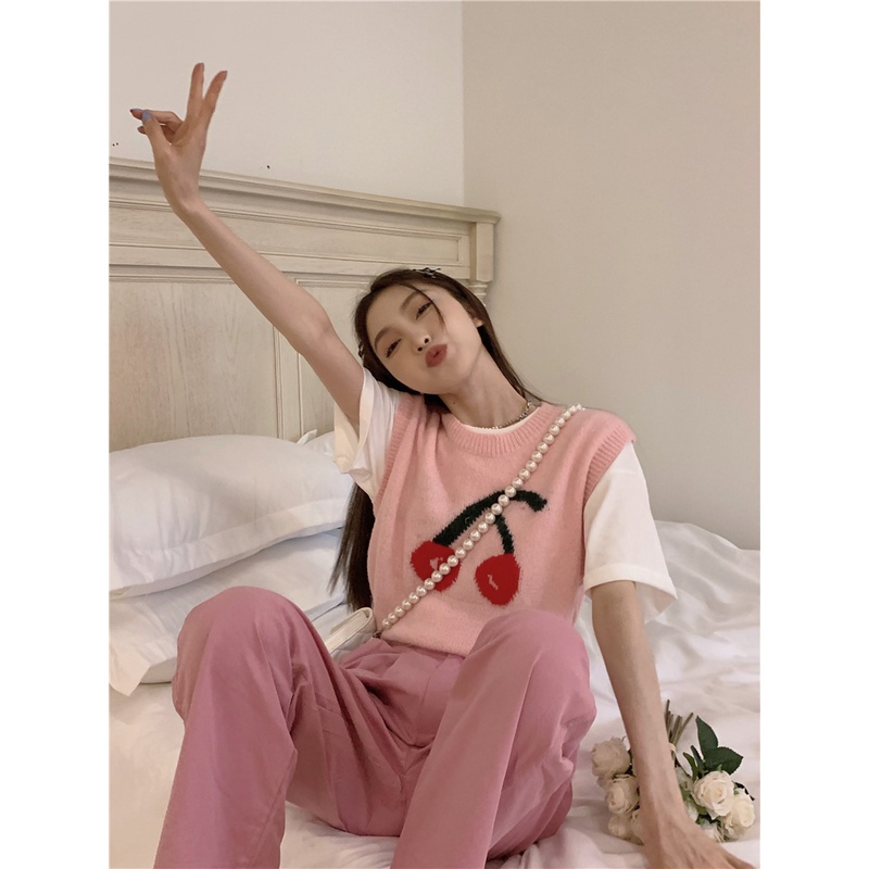 DUNEA Áo Dệt Kim Sát Nách Dáng Rộng Kiểu Hàn Quốc Xinh Xắn Cho Nữ