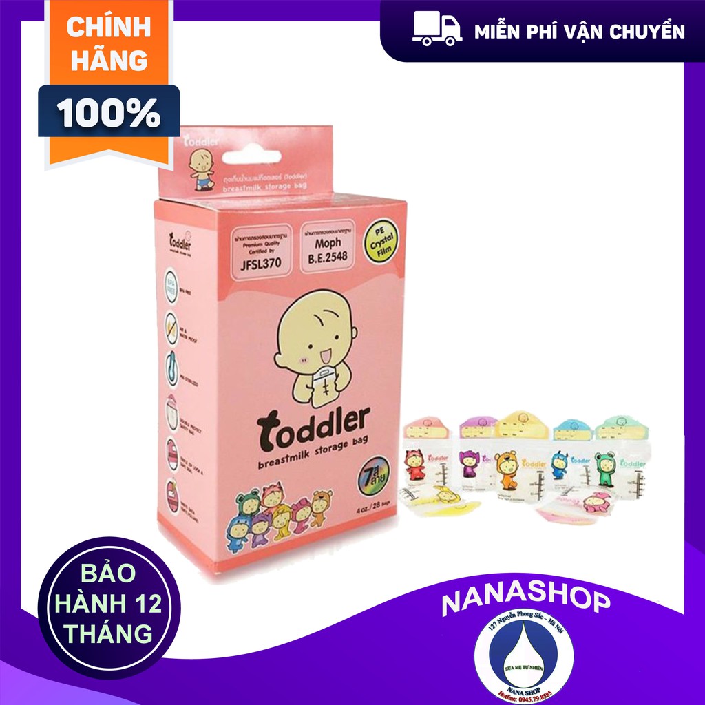 [CHÍNH HÃNG] Túi trữ sữa Toddler Thái Lan 150ml, 1 hộp 28 túi 7 màu rất chắc chắn và đẹp