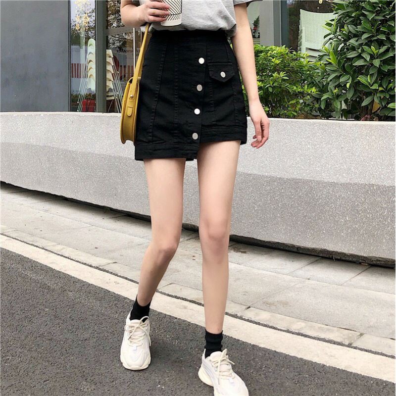 Chân váy kaki nút xéo 1 bên may quần trong