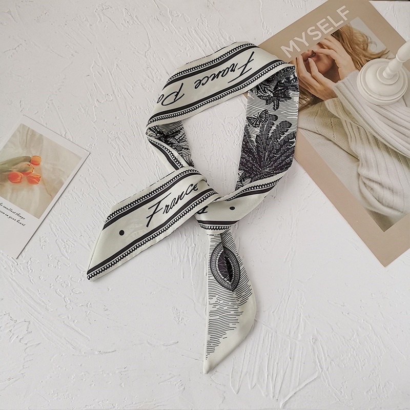[Rẻ vô địch] Khăn Vải Lụa Dài In Họa Tiết 2 Mặt Buộc Tóc, Thắt Nơ Cổ, Trang Trí Túi Xách Phog Cách Hàn Quốc