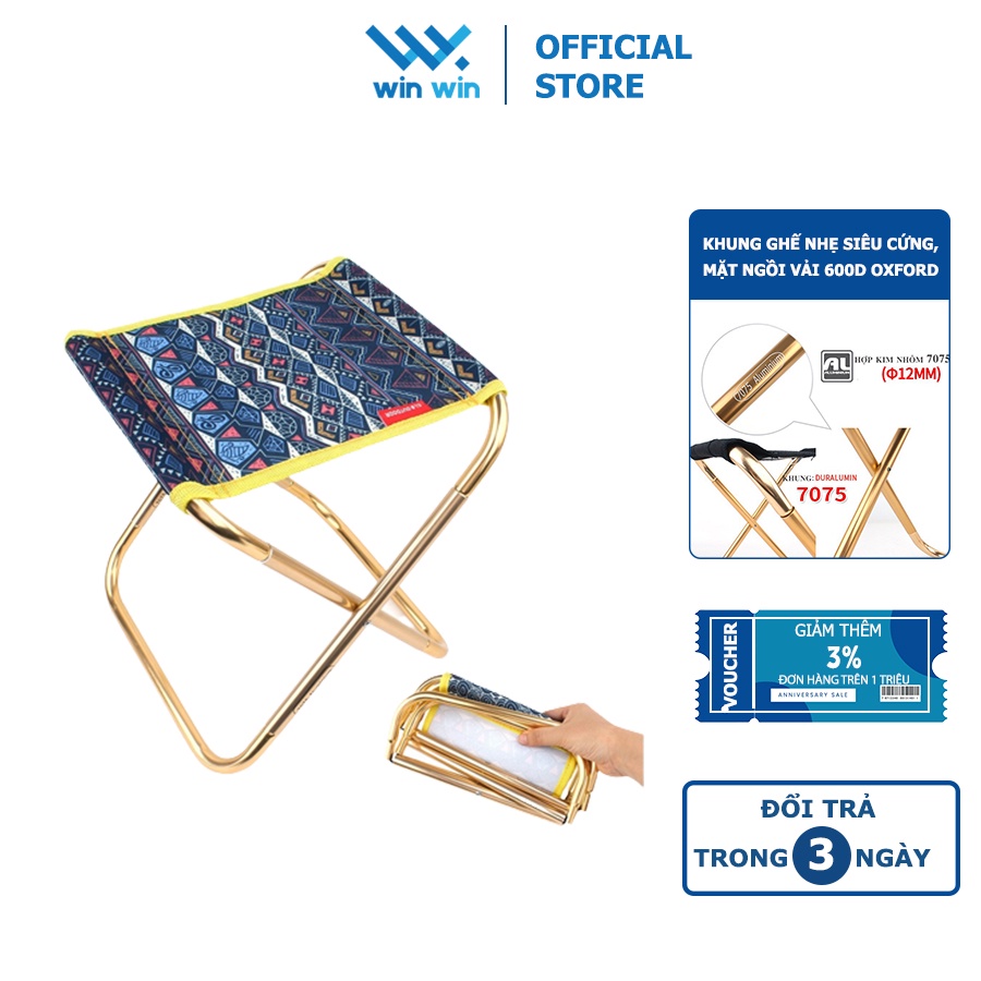 Ghế gấp gọn dã ngoại mini , ghế du lịch cắm trại câu cá nhỏ gọn tiện dụng hợp kim nhôm tải trọng 70kg