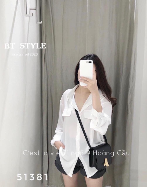 Áo sơ mi trắng cổ vest 2 nắp túi