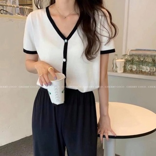 Áo len mỏng dáng khoác phối viền 60208 CHERRYCOCO