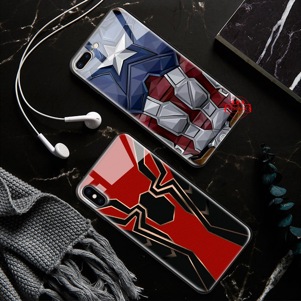 Ốp điện thoại kính in hình Marvel thích hợp cho iPhone XS Max XR X 11 Pro 7 8 6 6S Plus
