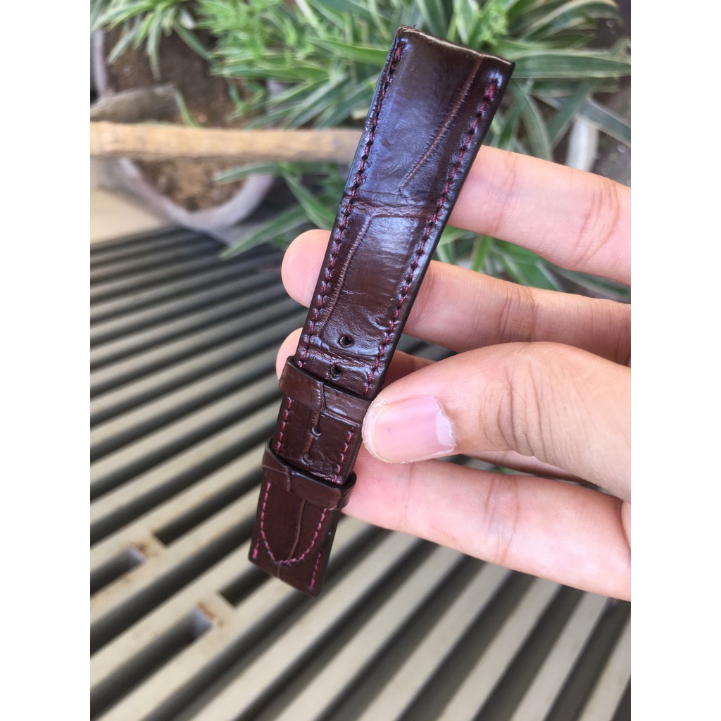 Dây Đồng Hồ Da Cá Sấu Handmade Màu Nâu Đậm Vân Đốt Tre Cho Nam Đủ Size