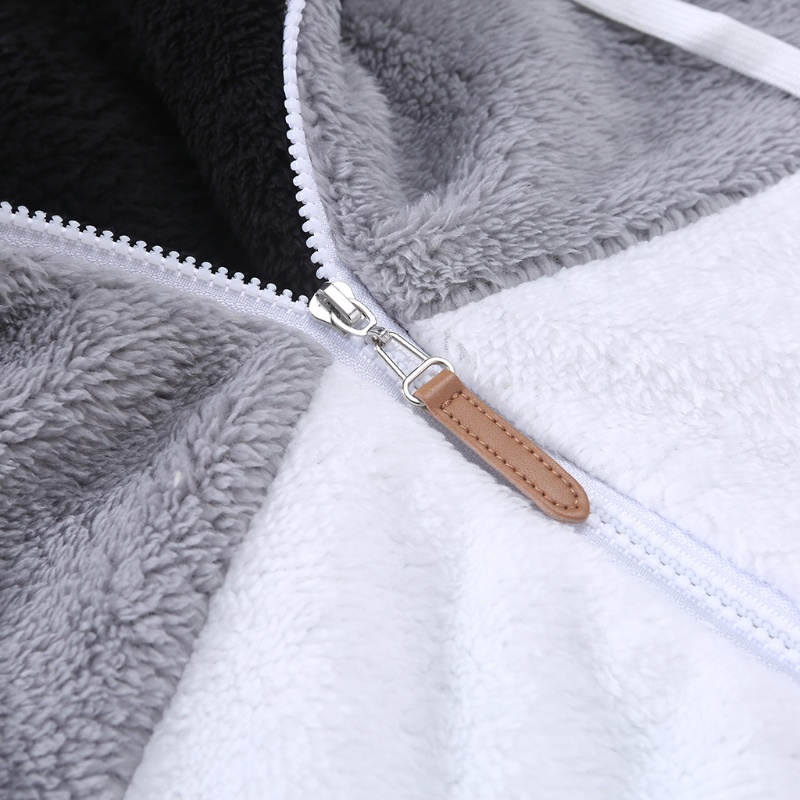 Áo Khoác Tay Dài Có Nón Phối Lông Giữ Ấm Màu Sắc Khối Lập Phương Thời Trang Mùa Đông Cho