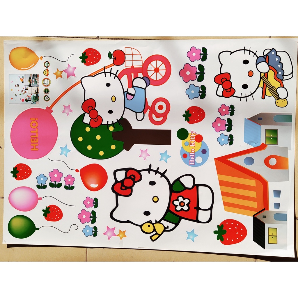 Decal dán tường cho bé học Hello Kitty TC 57314, Tranh trang trí phòng cho bé gái