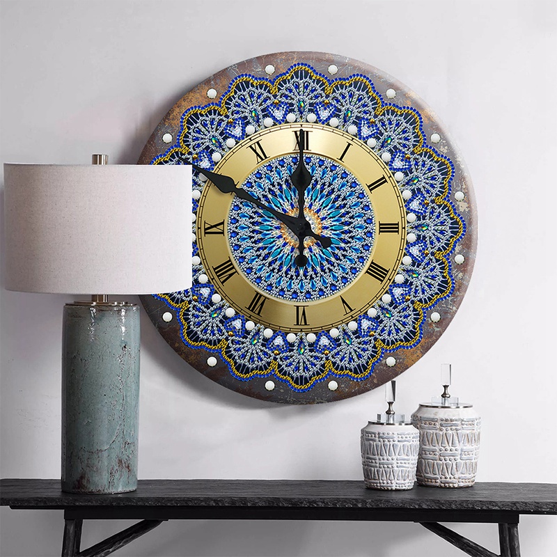 Mandala Diamond Painting Clock Metal Tin Signs DIY Pub Signboard C