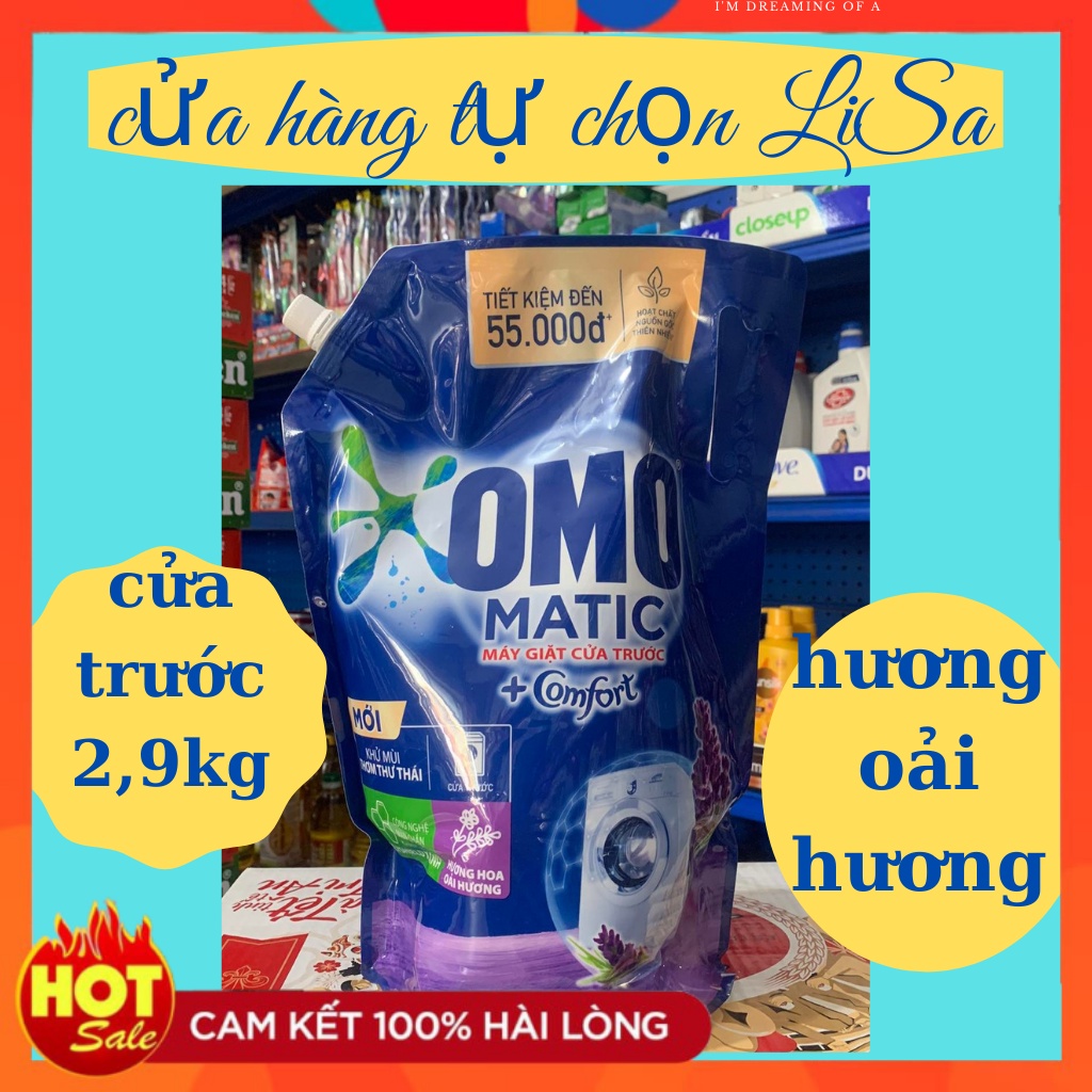 Nước giặt Omo Matic cửa trước khử mùi thư thái hương hoa oải hương túi 2,9kg