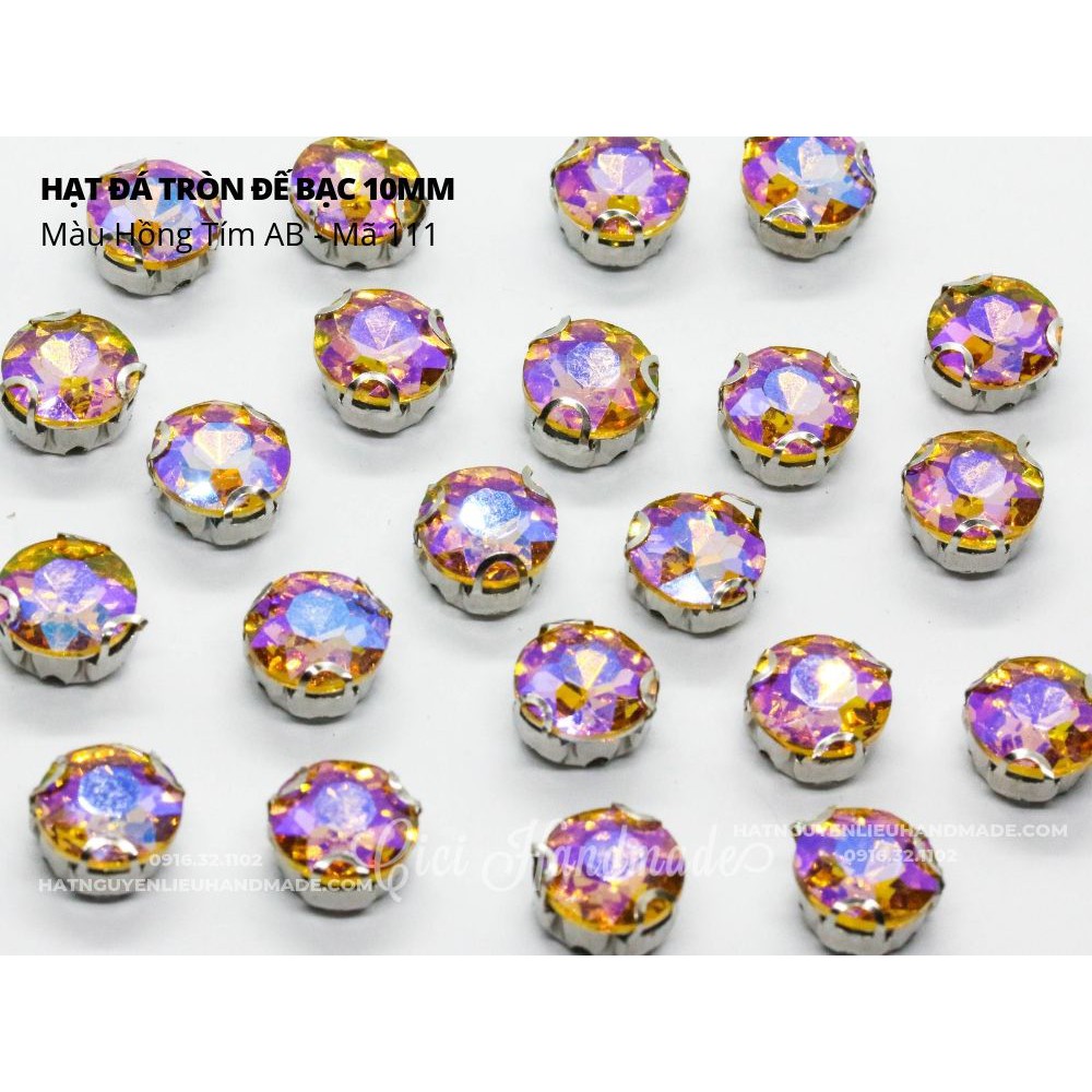 Set 10 hạt đá tròn đế bạc 8mm 10mm Cici Handmade chuyê hạt pha lê hạt cườm hạt trang sức tự làm phụ kiện