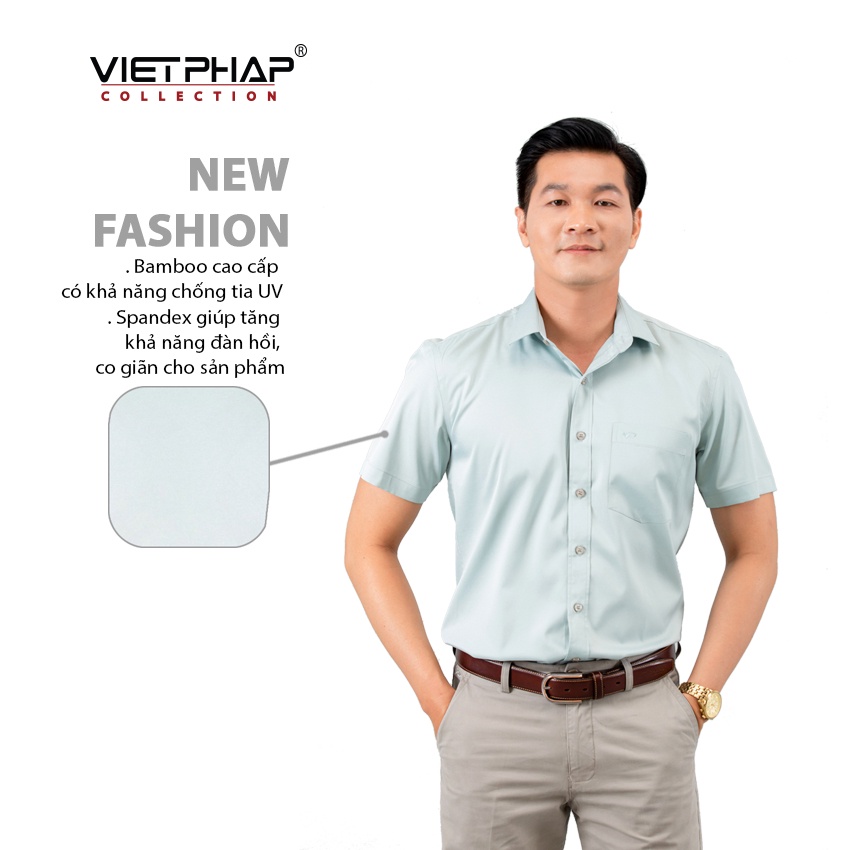 Áo sơ mi Bamboo ngắn tay nam VIỆT PHÁP / Form Luxury / chất liệu Sợi Tre Cao Cấp thoáng mát 2204
