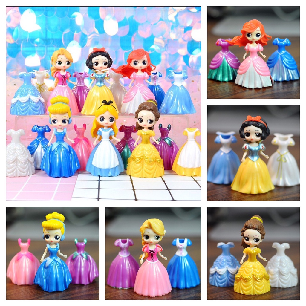 Bộ Đồ Chơi Bé Gái Mô Hình 06 Búp Bê Công Chúa Disney Cao 8cm Thay Váy