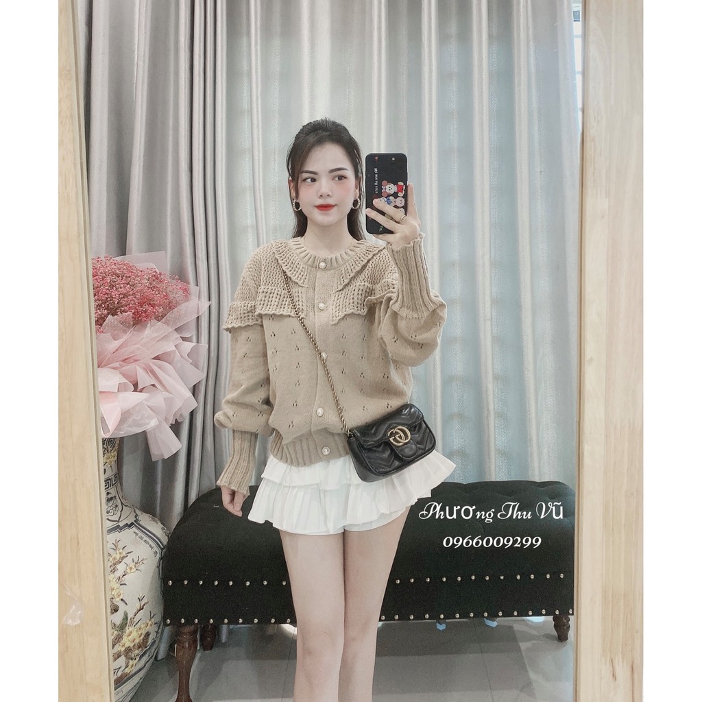 Áo Len Kiểu Khuy Ngọc 2 màu xanh / be sang chảnh | BigBuy360 - bigbuy360.vn