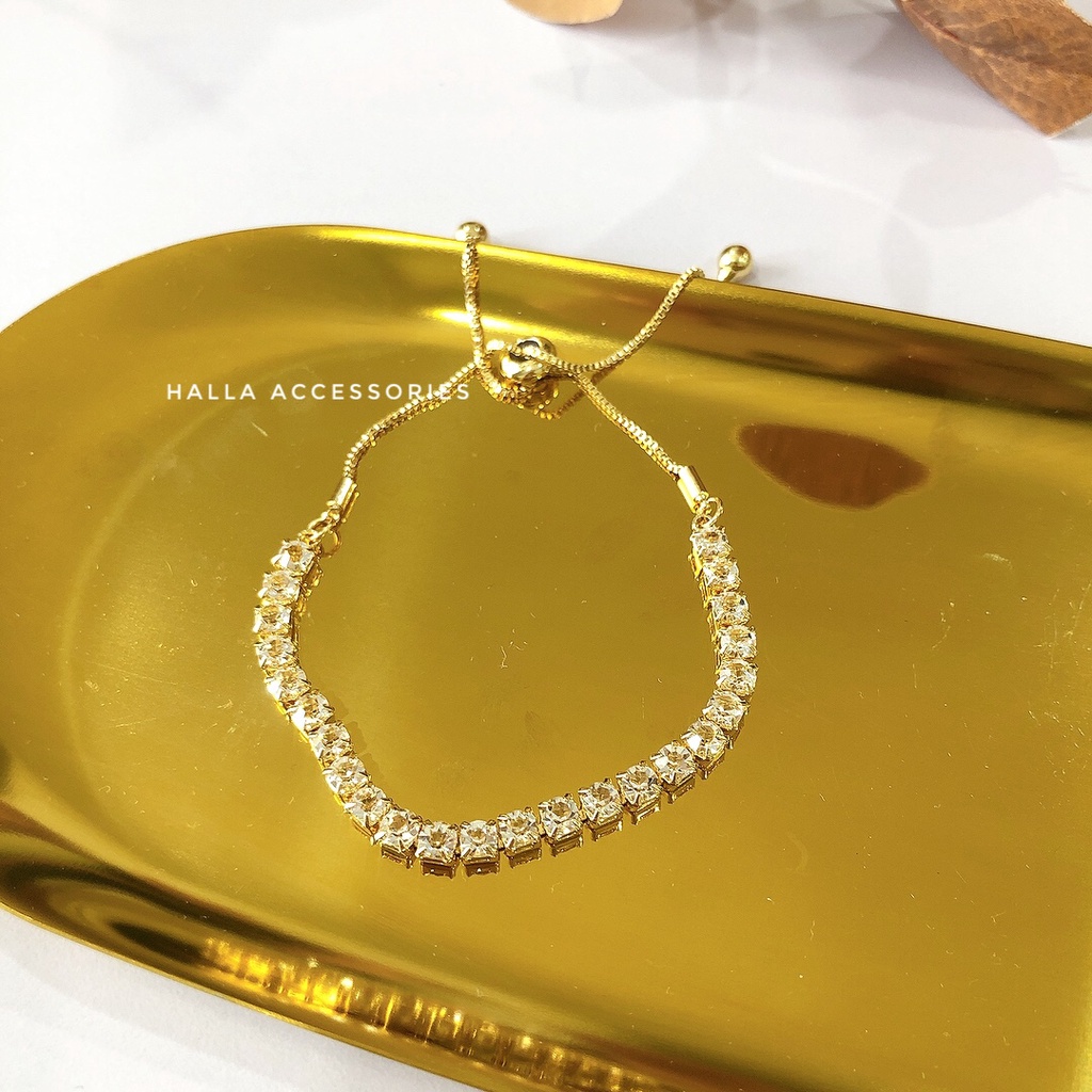 Vòng tay Lắc tay TITAN màu GOLD Bracelet đá xếp li lấp lánh  HALLA VT108