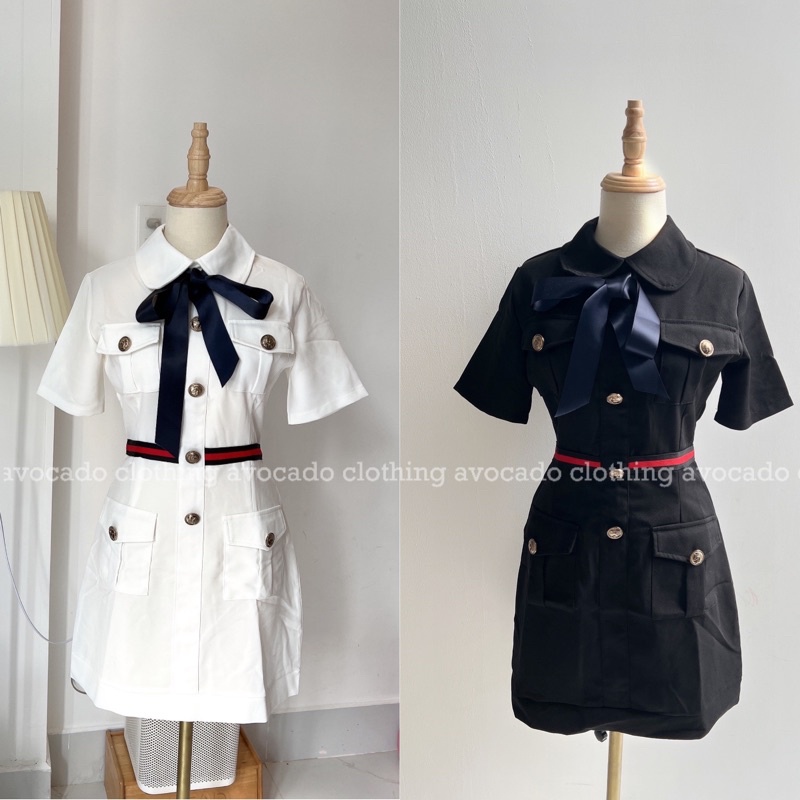 Đầm cổ sen túi hộp thắt nơ💖 KÈM ẢNH THẬT