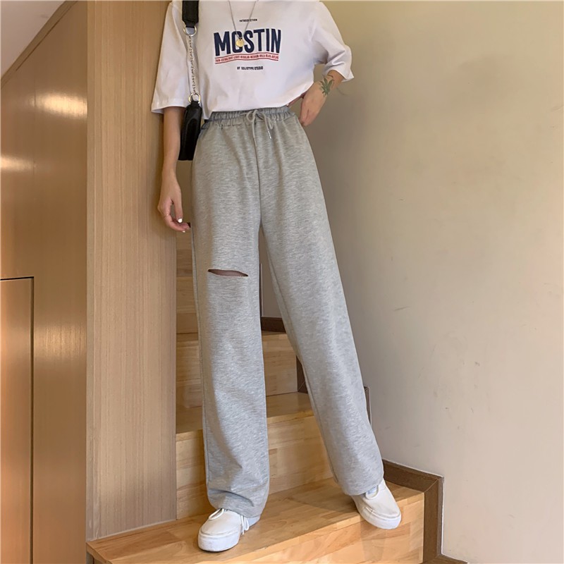 Quần suông ống rộng xẻ tà nữ cạp cao ZOZORO chất cotton 6535 thích hợp cho mùa hè