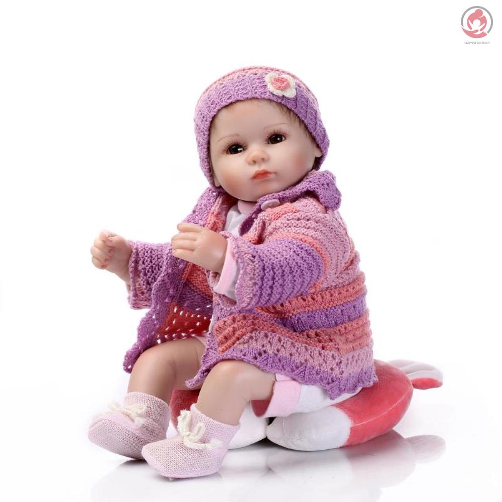 BAG Reborn Baby Doll Girl Silicone Baby Doll Eyes Open With Clothes Hair 16inch 40cm Lifelike Cute Gifts Toy Girl Purple knitwear