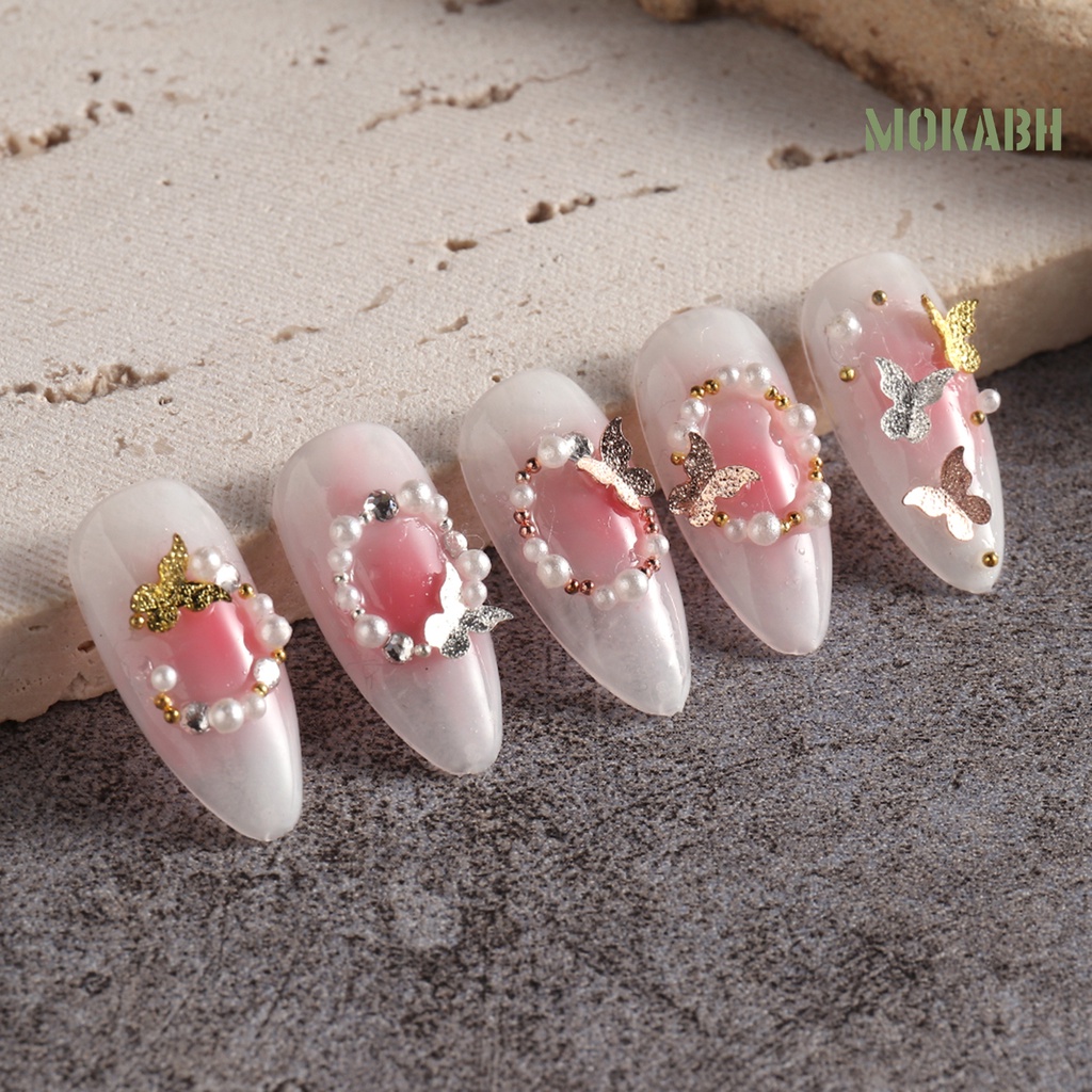 1 Hộp Phụ Kiện Trang Trí Móng Tay Hình Bướm 3D Bằng Kim Loại Chống Phai