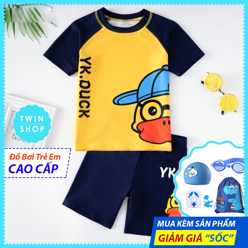 Đồ bé bé trai, Đồ bơi bé trai từ 15-32kg in hình chú vịt vàng dễ thương, chất lượng vải cao cấp co giãn tốt