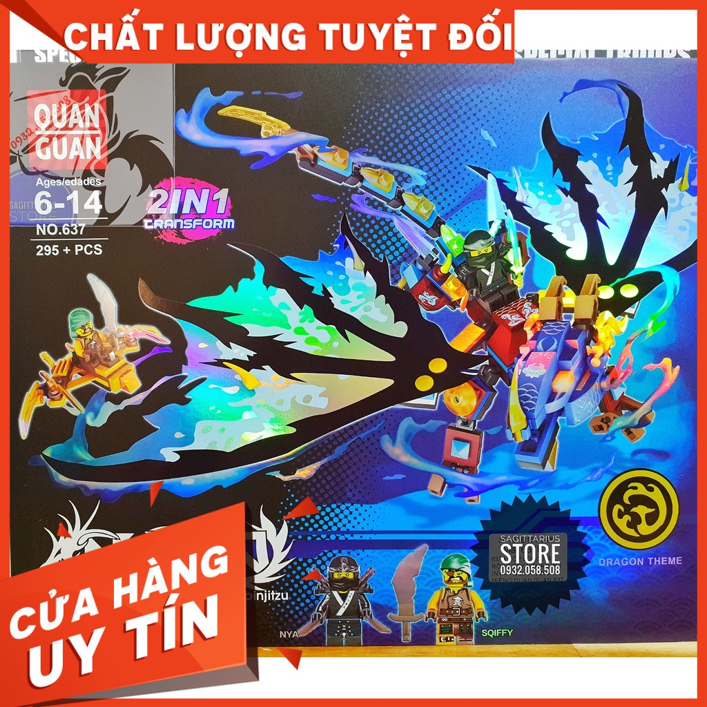 [HOT]Lego Lắp Ráp Robot Rồng Bay NinjaGo 2 in 1 - Quan Guan 637 ( Xanh Dương - 295 Mảnh )-Hàng có sẵn