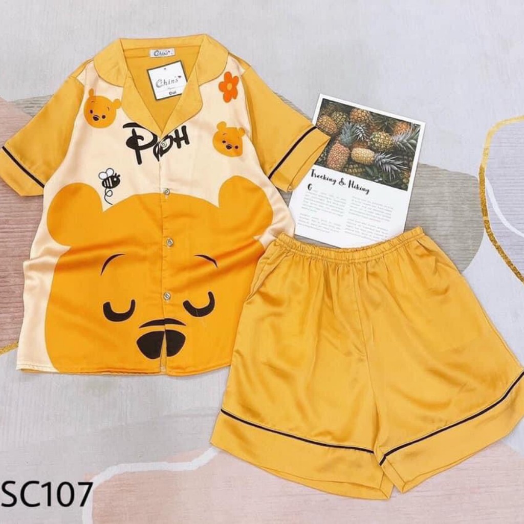 Đồ bộ pijama hàn quốc - Bộ ngủ lụa satin cộc tay quần ngắn cao cấp Sam Luxury