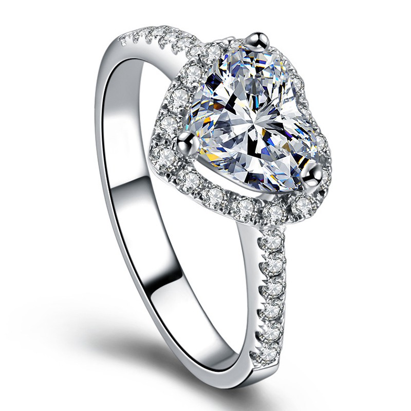 S925 Nhẫn đính kim cương giả hình trái tim sang trọng R950