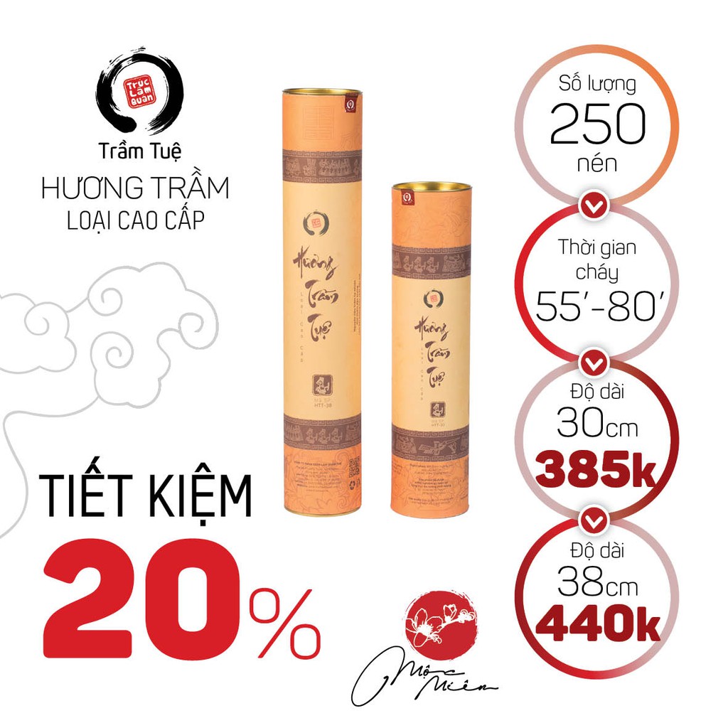 Nhang sạch trầm hương cao cấp, Trầm Tuệ, 250 nén, không hoá chất, an toàn với sức khoẻ, sạch không khí