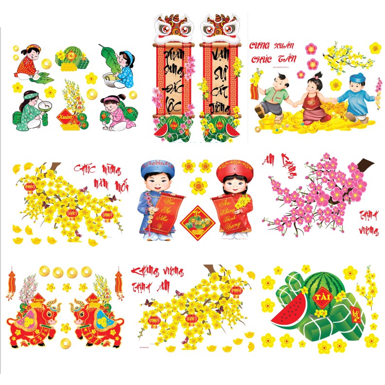 Decal trang trí tết kèm họa tiết nổi (NHIỀU MẪU)