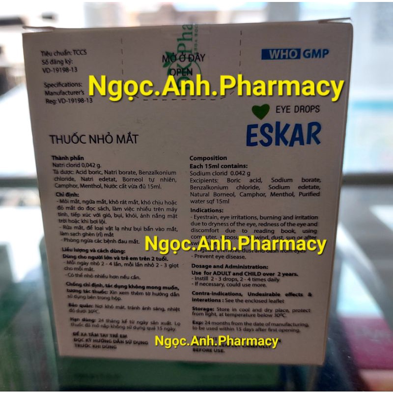 Nhỏ mắt ESKAR chống mỏi mắt, chống khô rát mắt