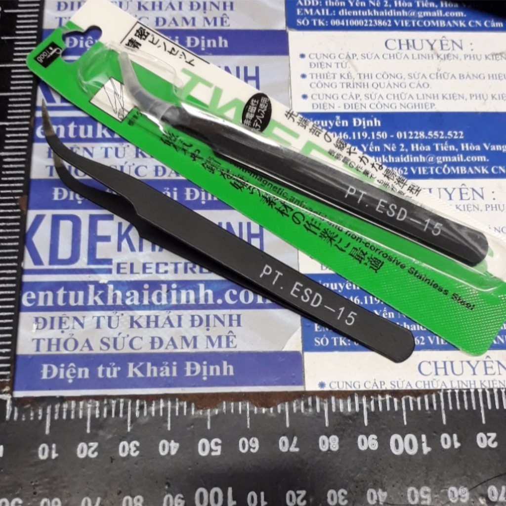 5 cái NHÍP GẮP LINH KIỆN PT ĐEN, vở giấy PT ESD-11/ESD-15 kde5467
