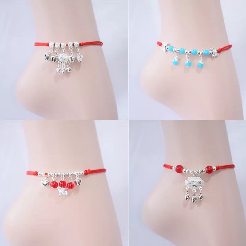 [14 mẫu] Lắc chân nữ chỉ đỏ cầu may mắn đính hạt phong cách Hàn Quốc.  xinh xắn, dễ thương. phù hợp cho mọi lữa tuổi