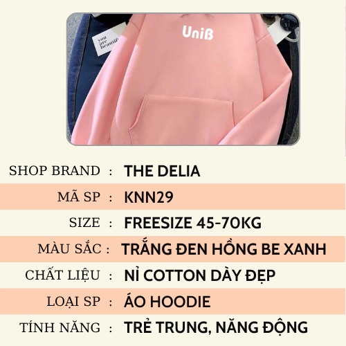 Áo hoodie nữ form rộng dày cute giá rẻ có mũ THE DELIA -  Áo Khoác Nỉ Hoodie UniB KNN29 | BigBuy360 - bigbuy360.vn