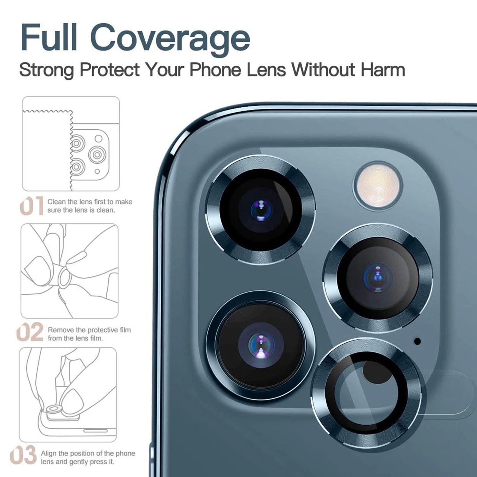 Ốp viền kính bảo vệ Camera Lens Ring IPhone 12 Pro Max 11 Pro max Metal Ring Glass Full Cover Camera Lens Protectors for iPhone 12mini 11/12pro Protective Cap