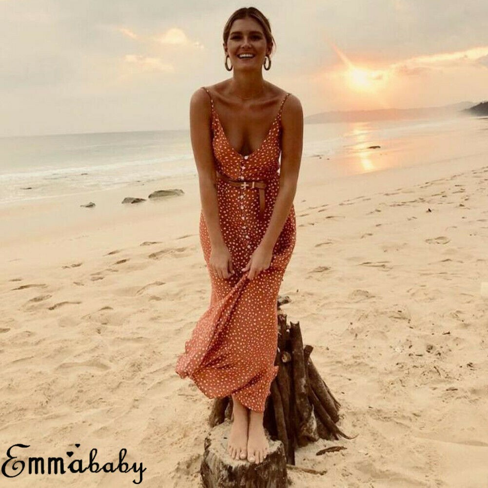 Đầm 2 dây dài dáng rộng họa tiết chấm bi xinh xắn  dành cho nữ