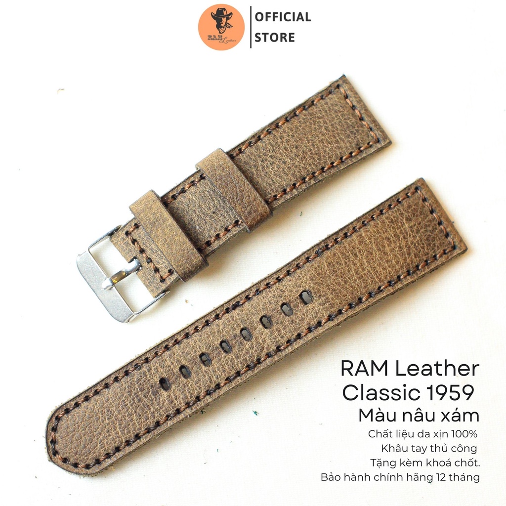 Dây Đồng Hồ Da Thật RAM Leather Bauhaus 1959 Da Bò Sáp Vân Hạt Thanh Lịch Bền Đẹp