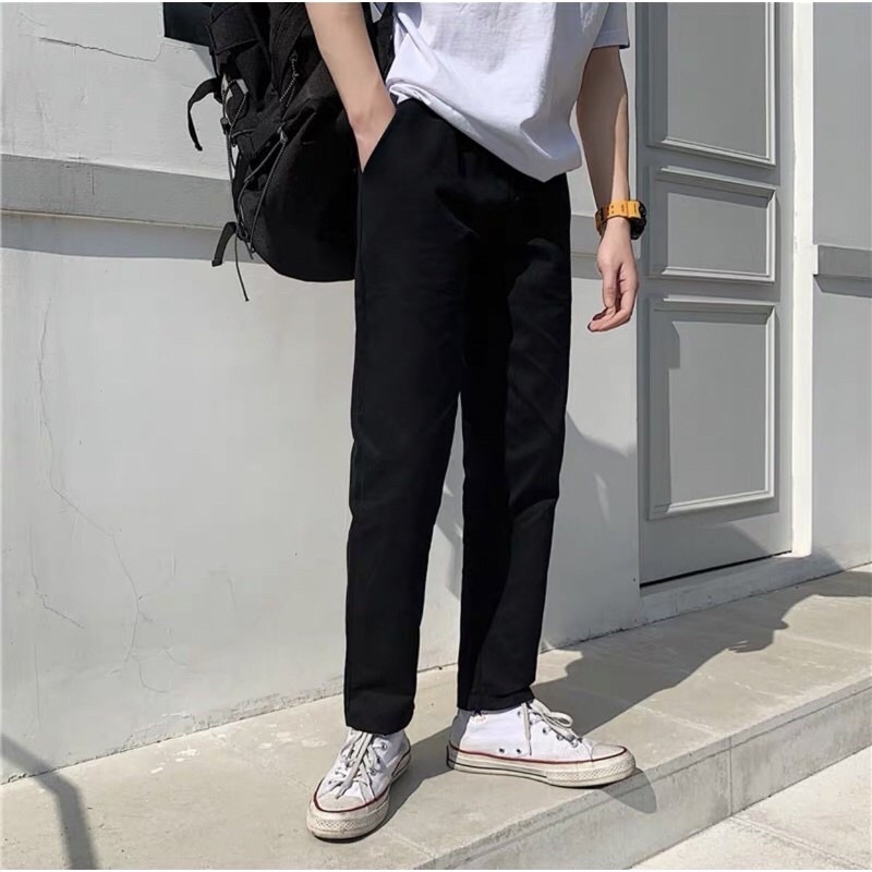 Quần Kaki Nam Nữ Chất Đẹp Ống Suông Basic Unisex AMIHOUSE Kiểu quần baggy nam ống rộng màu đen và be