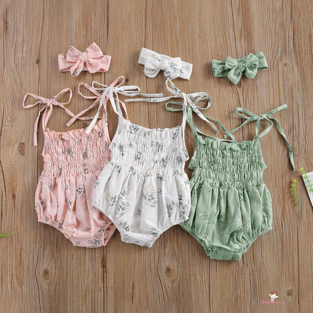Bộ áo liền quần họa tiết hoa xinh xắn cho bé gái 0-18 tháng tuổi XZQ7